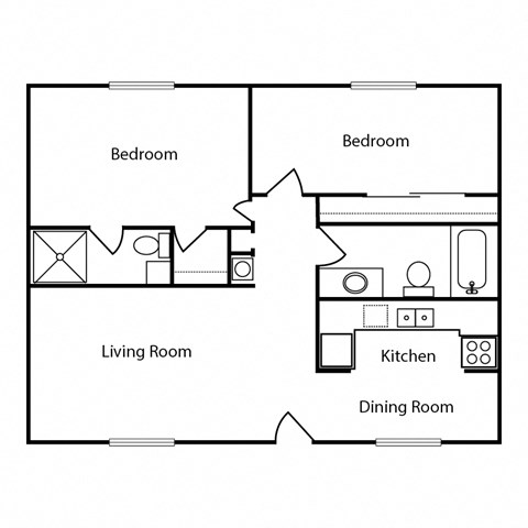 Belleair Floor Plan 2 bedroom 2 bathroom 800 sq ft